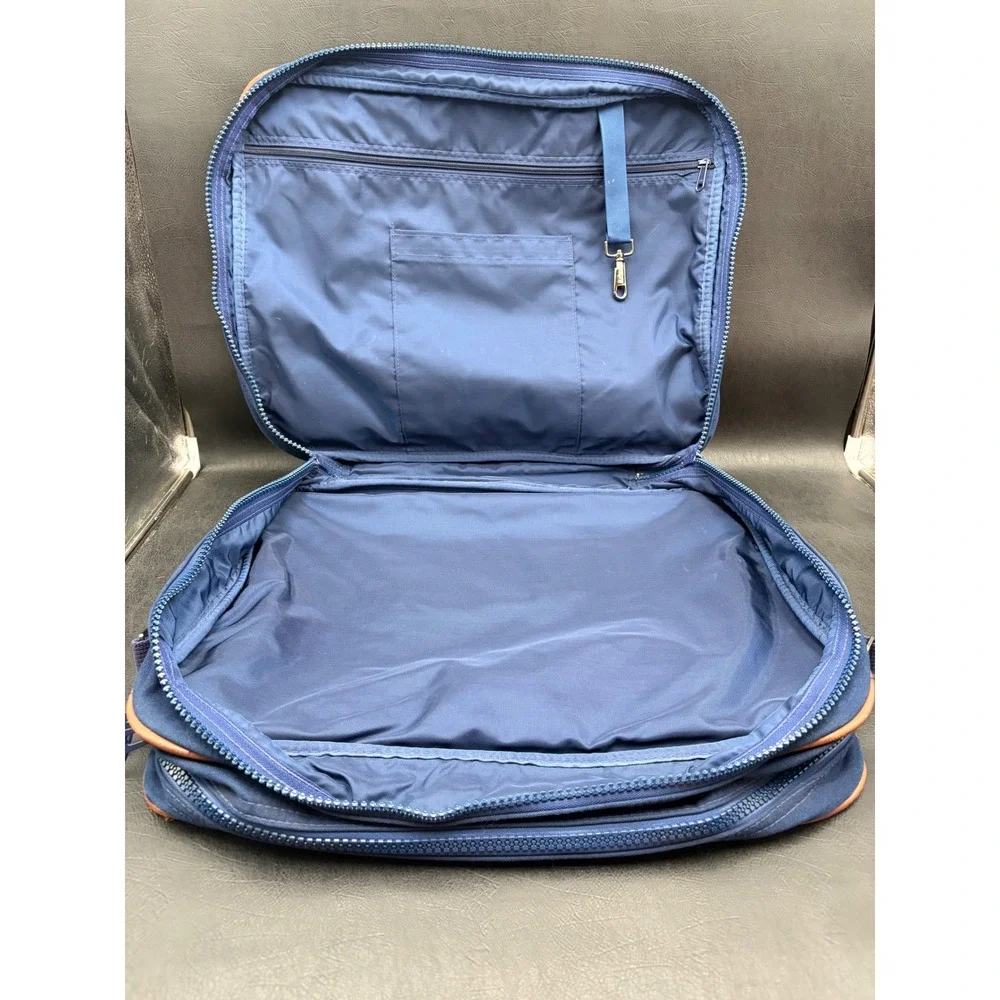 Vintage Lands End Deluxe Square Rigger Navy Blue Canvas Leather Briefcase Bag